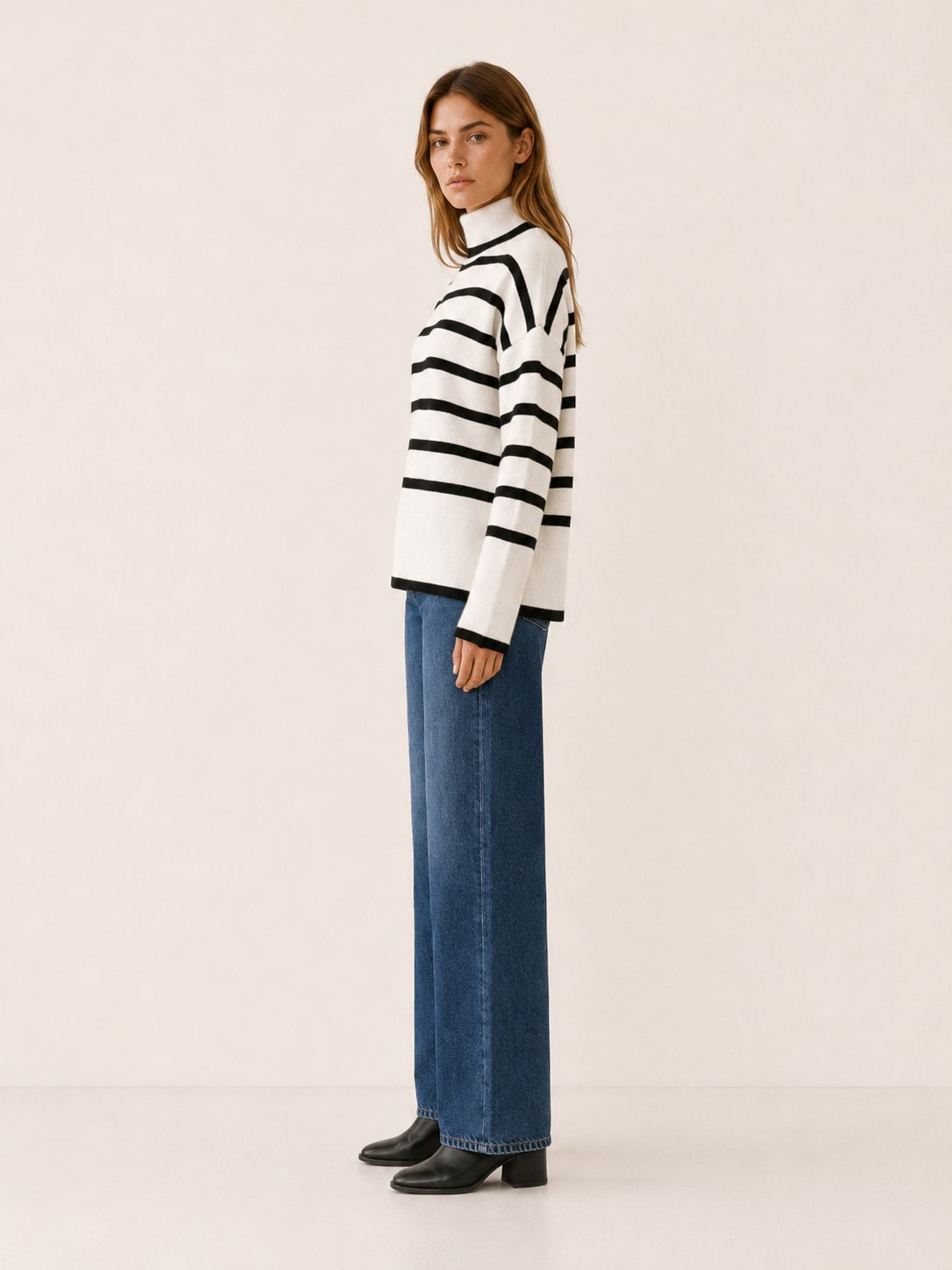 Xylissa | High Neck Sweater with Button Front and Side Slits