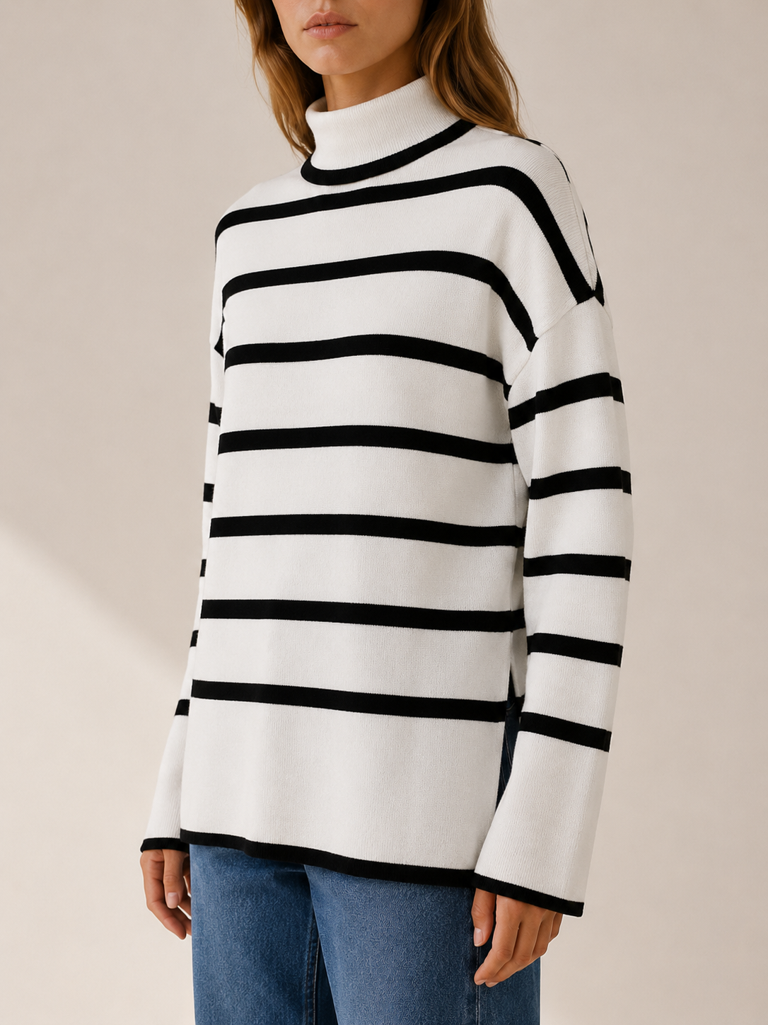 Xylissa | High Neck Sweater with Button Front and Side Slits