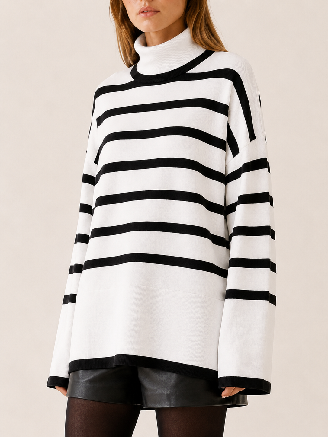 Xylissa | High Neck Sweater with Button Front and Side Slits