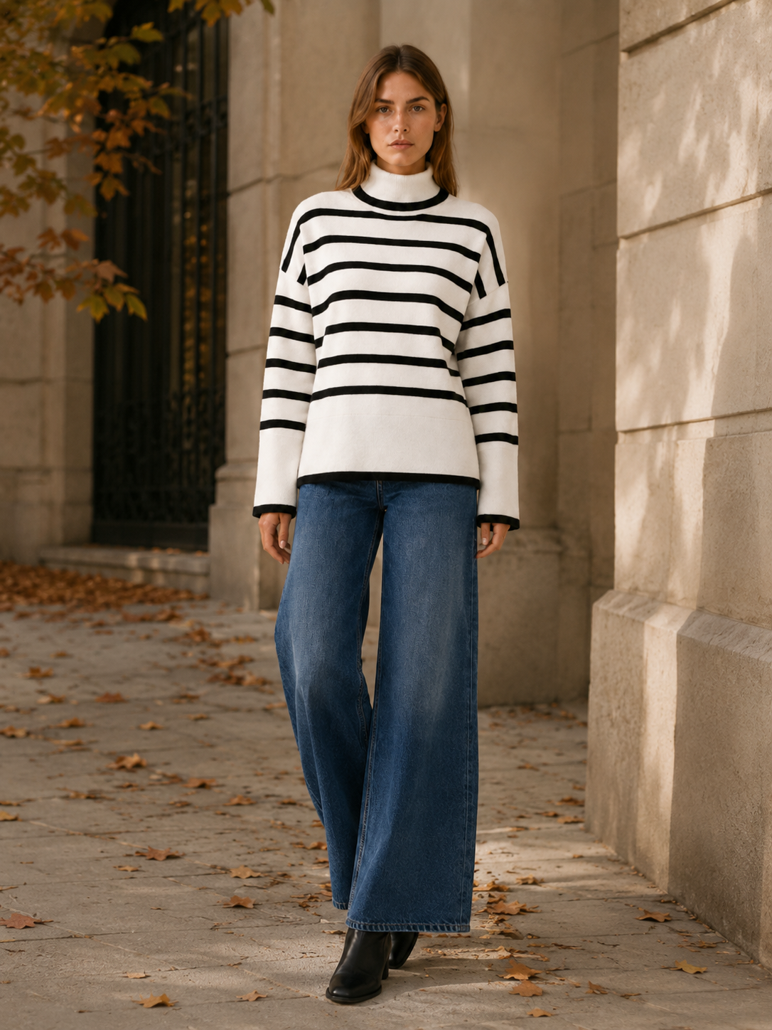 Xylissa | High Neck Sweater with Button Front and Side Slits