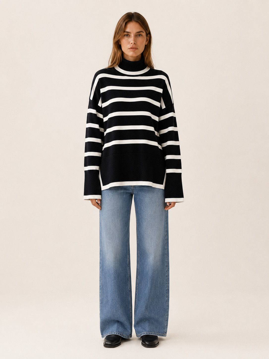 Xylissa | High Neck Sweater with Button Front and Side Slits