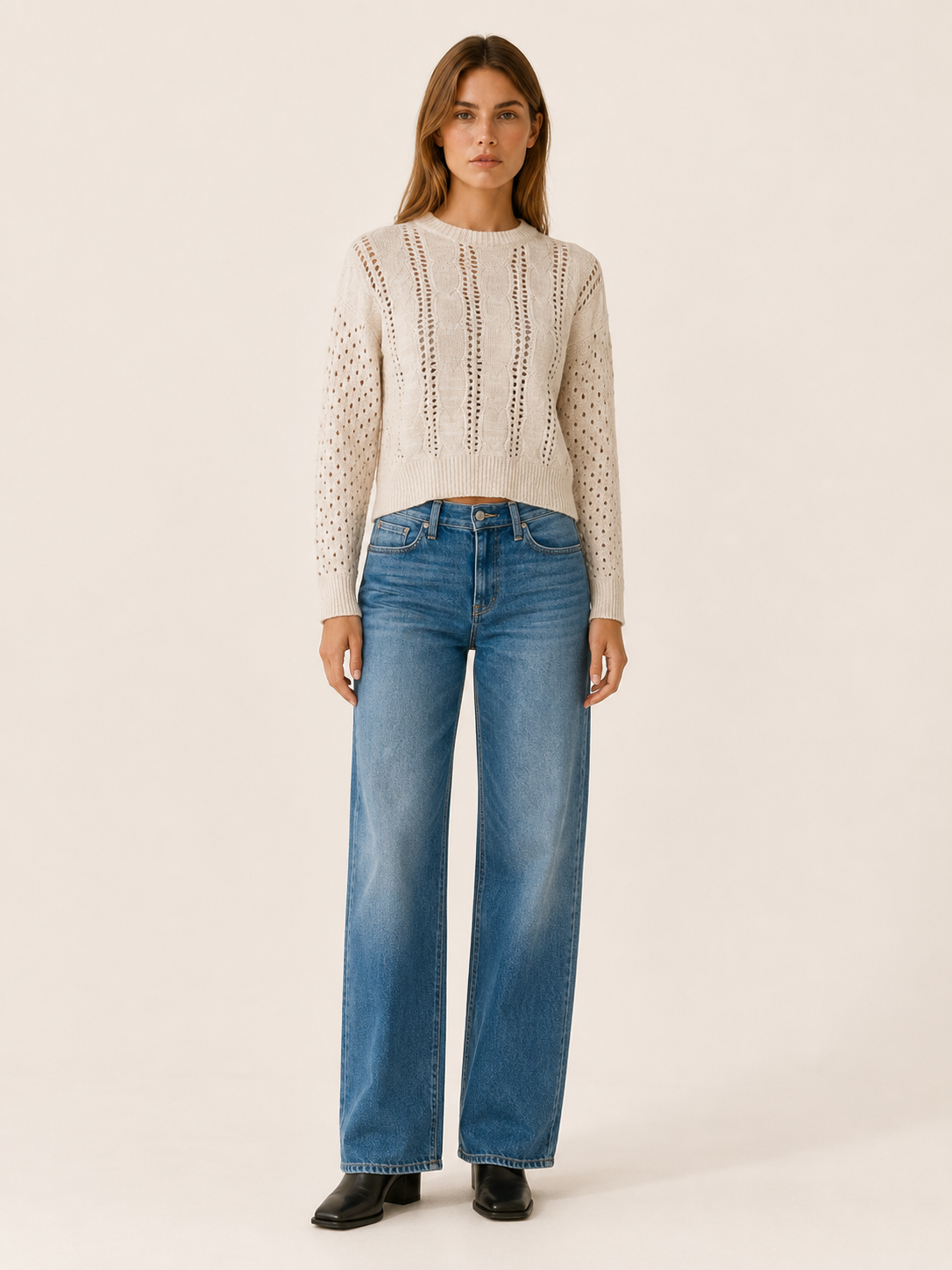 Ysanne | Round Neck Jumper with Openwork Detail