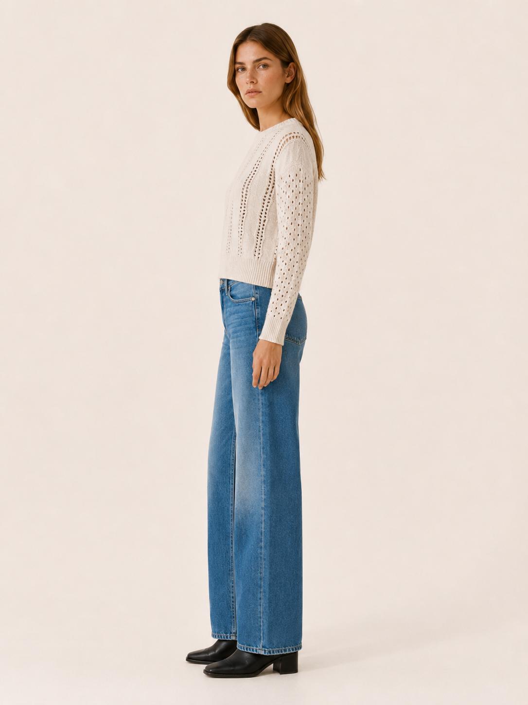 Ysanne | Round Neck Jumper with Openwork Detail
