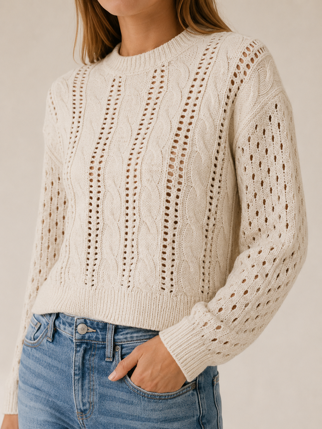 Ysanne | Round Neck Jumper with Openwork Detail