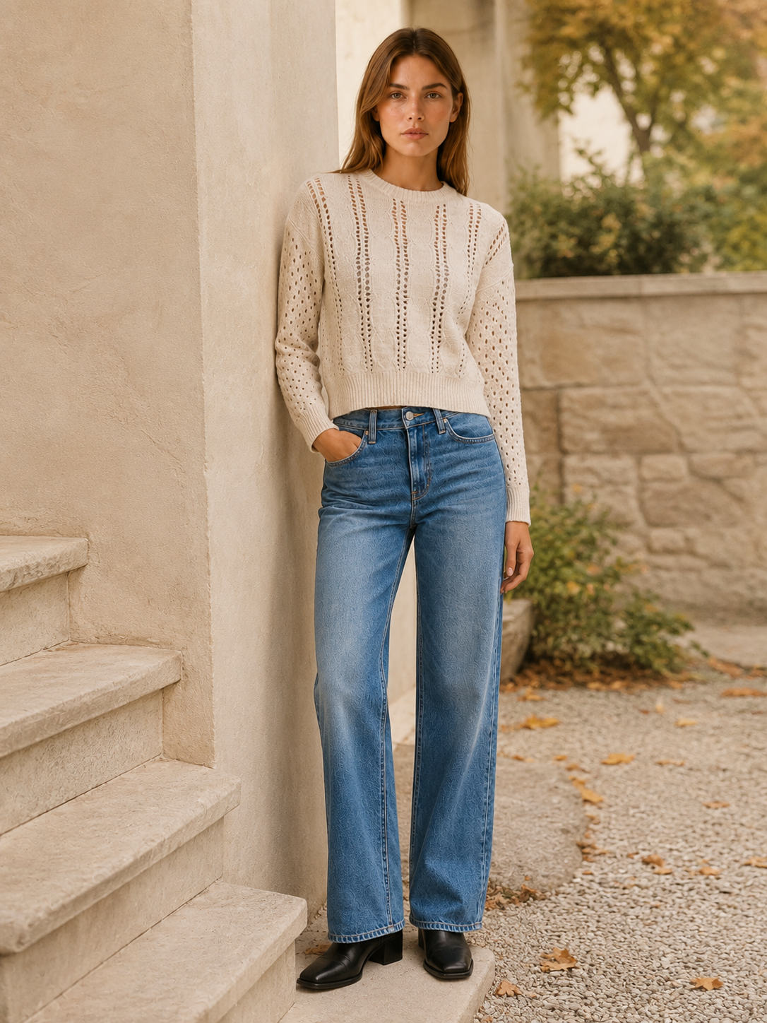 Ysanne | Round Neck Jumper with Openwork Detail