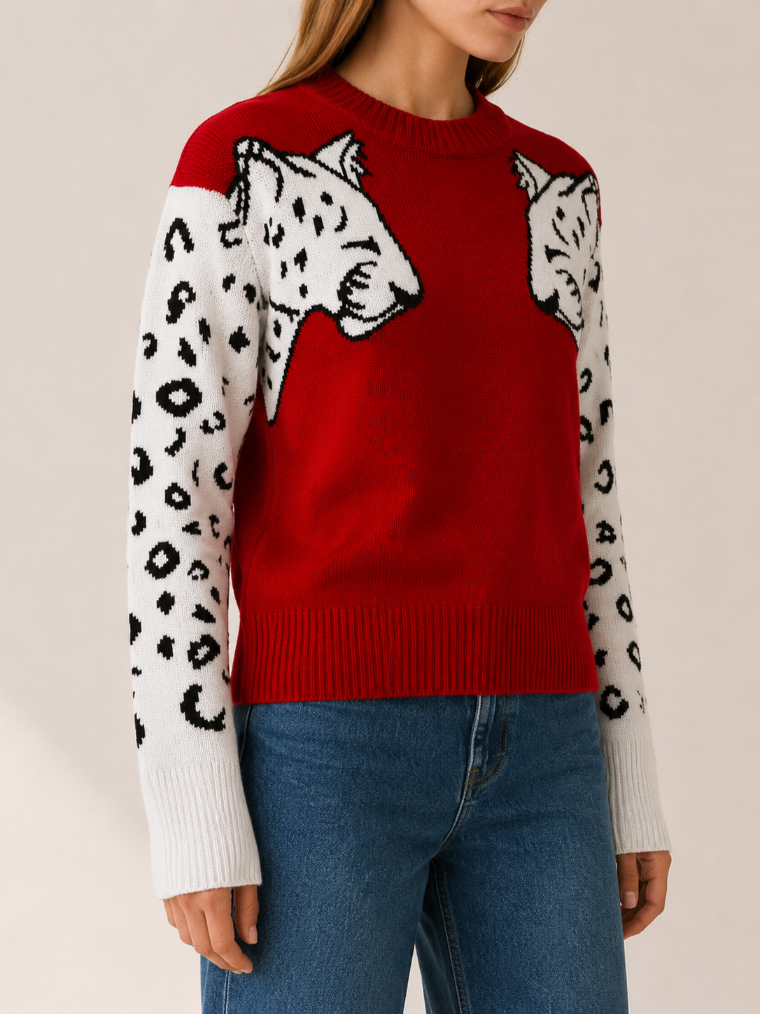 Yseloria | Knit Sweater with Leopard Motif and Round Neck