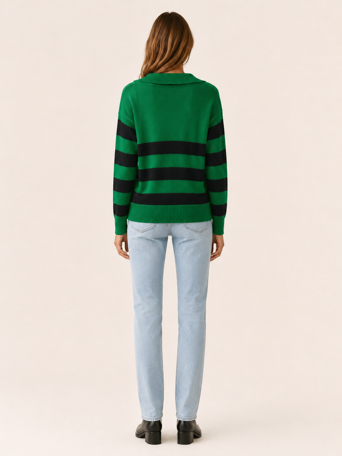 Ysolara | Striped Jumper with Open Collar and Long Sleeves