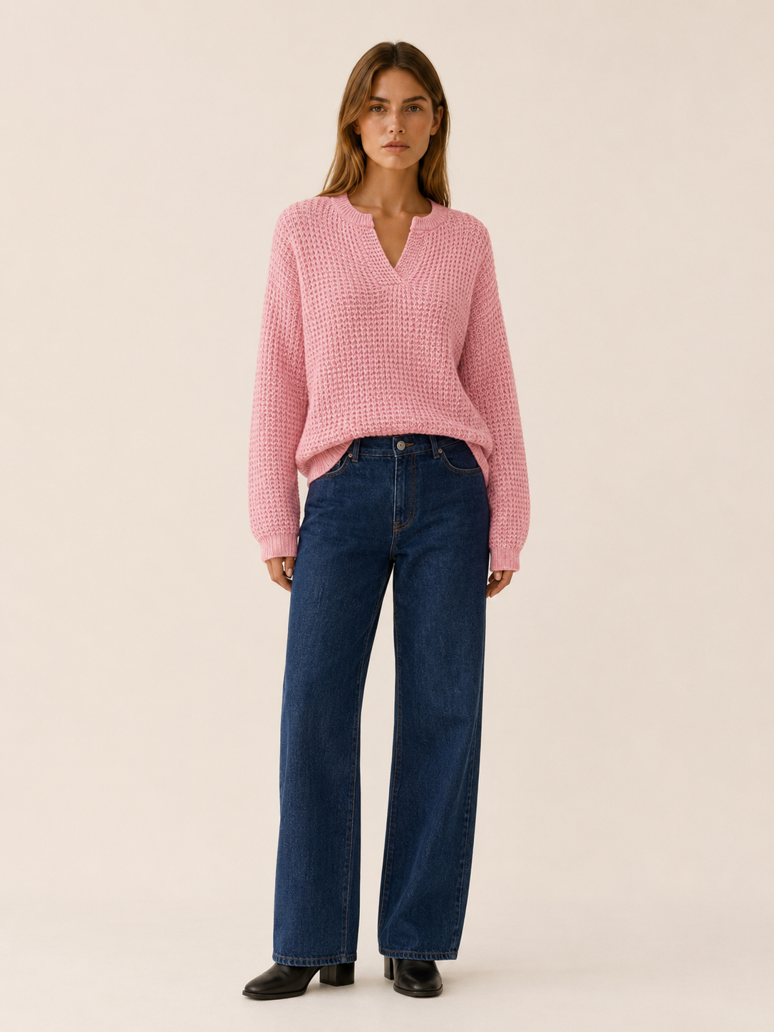 Ysoria | V-Neck Jumper with Notched Neckline and Relaxed Fit