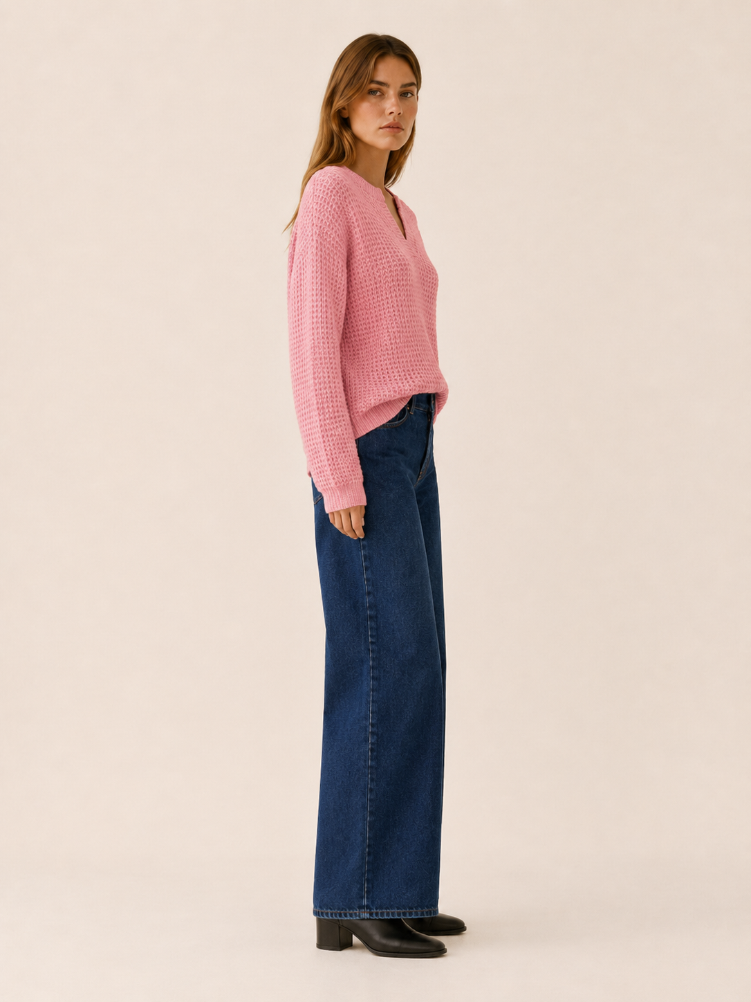 Ysoria | V-Neck Jumper with Notched Neckline and Relaxed Fit