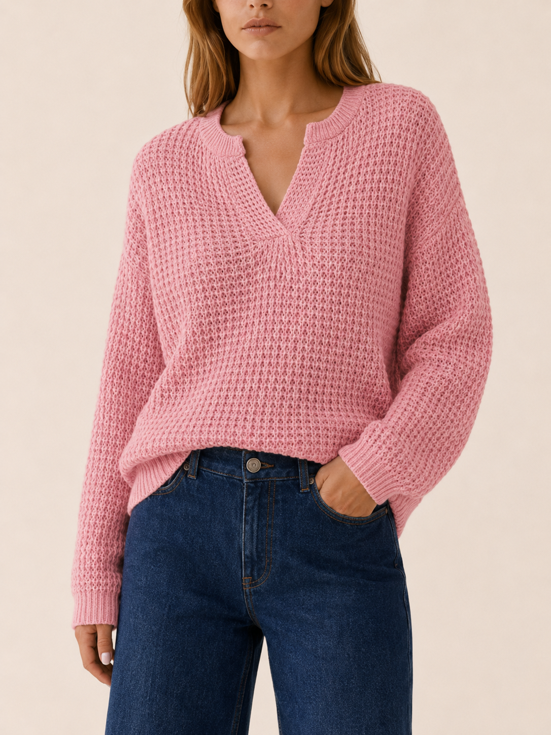 Ysoria | V-Neck Jumper with Notched Neckline and Relaxed Fit