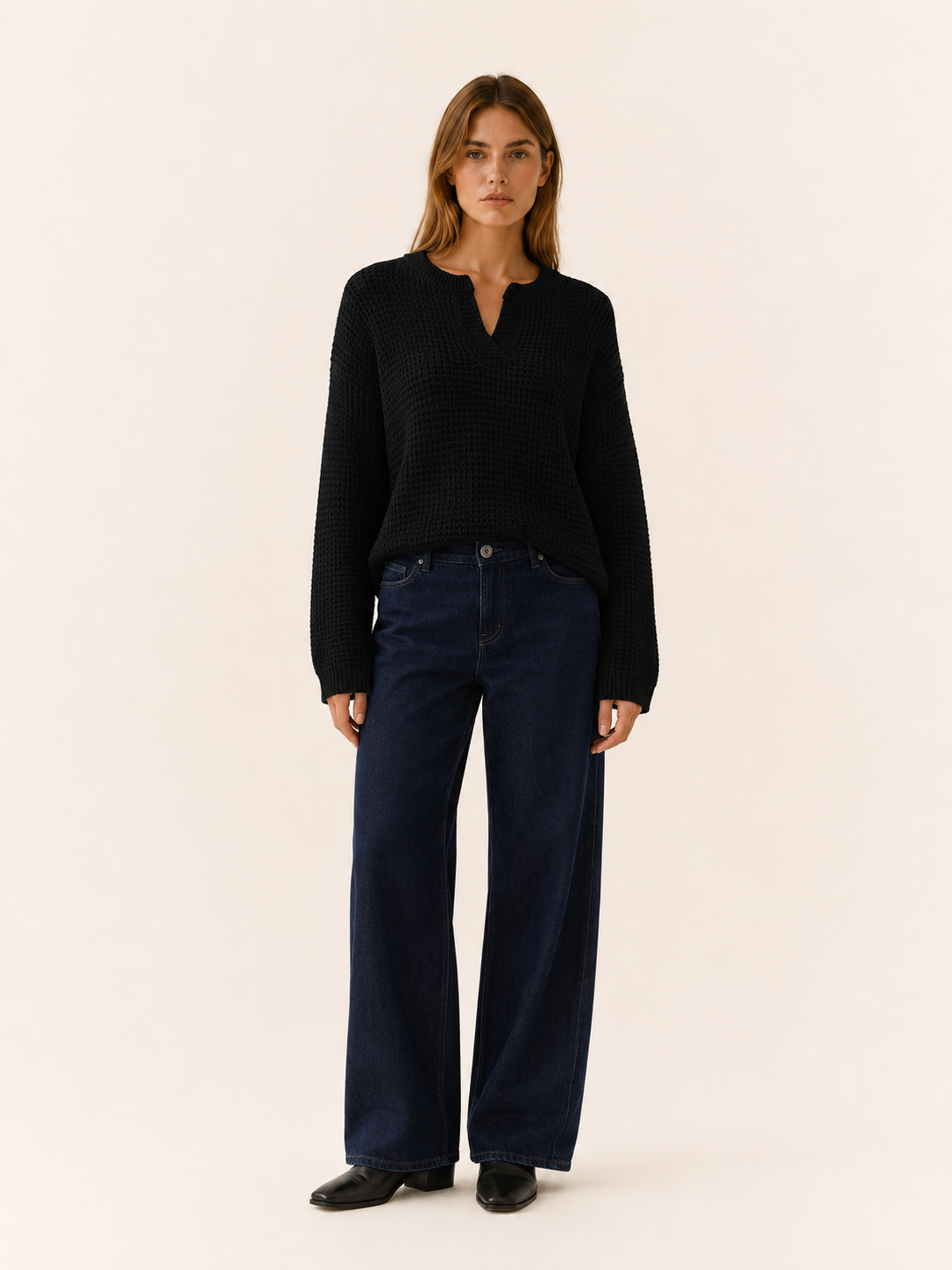 Ysoria | V-Neck Jumper with Notched Neckline and Relaxed Fit