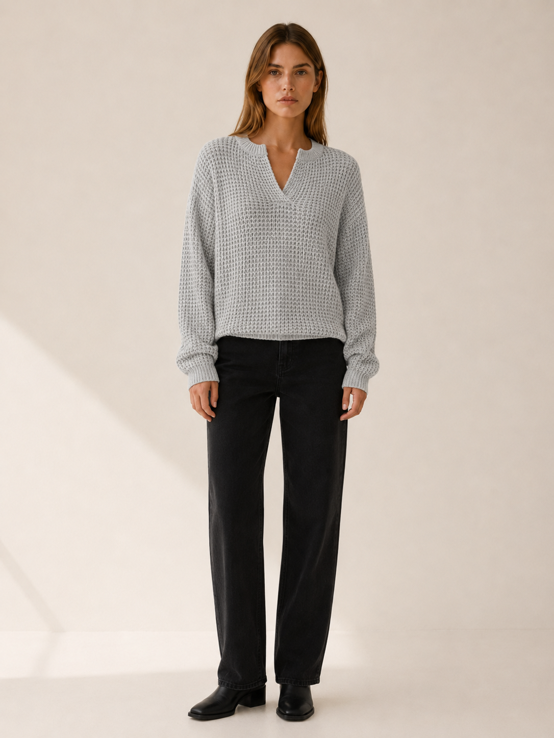 Ysoria | V-Neck Jumper with Notched Neckline and Relaxed Fit