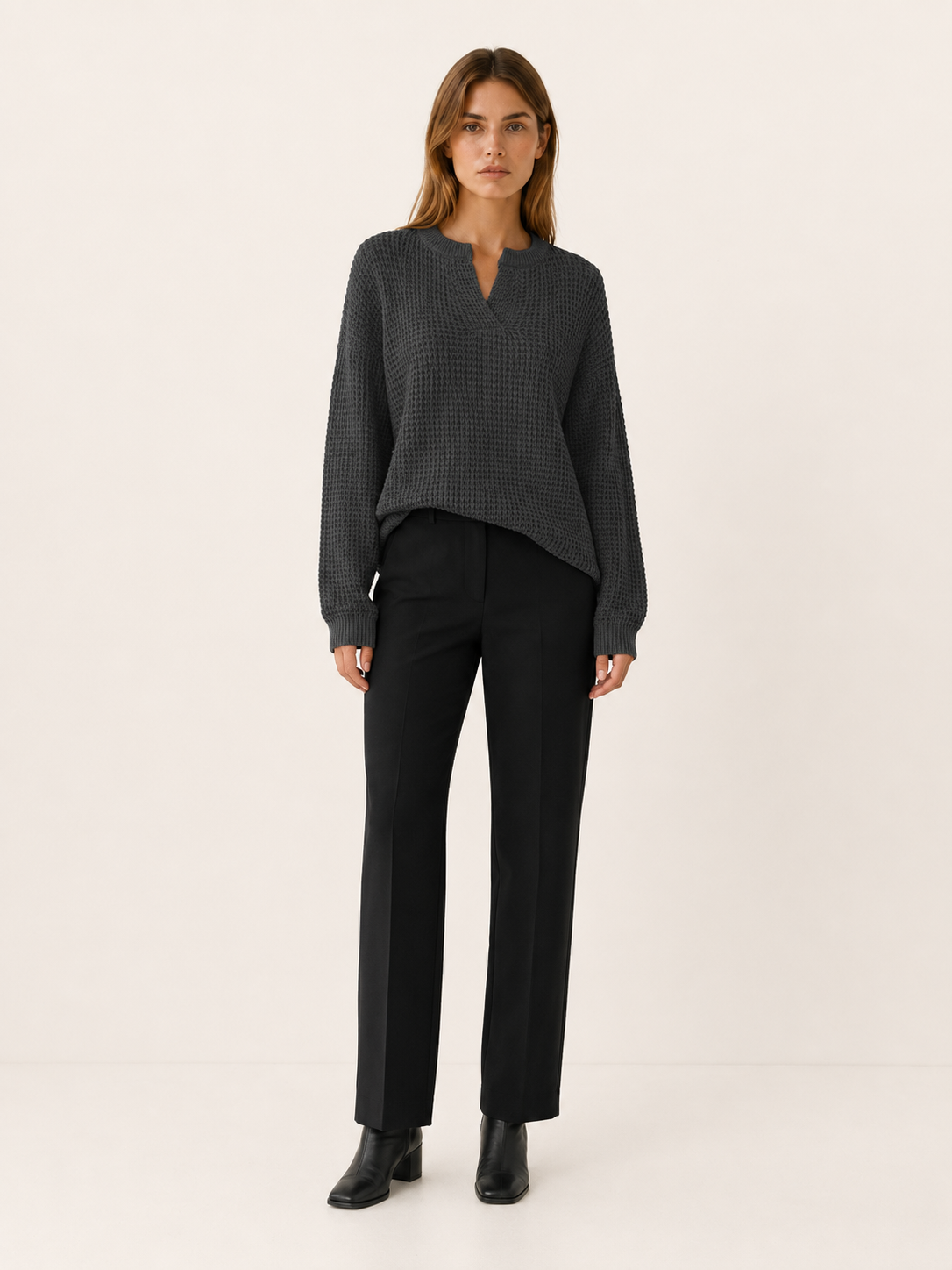 Ysoria | V-Neck Jumper with Notched Neckline and Relaxed Fit