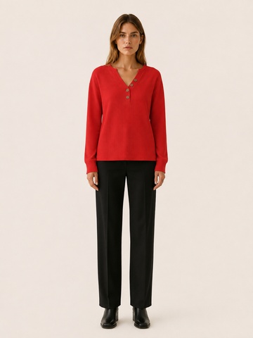 Yvaressa | Women's Textured Button Neck Jumper