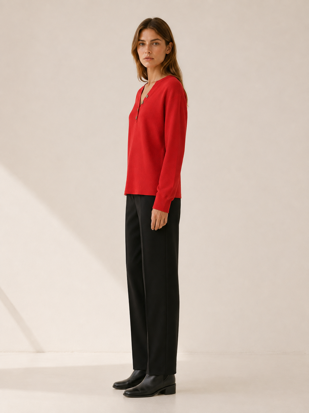 Yvaressa | Women's Textured Button Neck Jumper