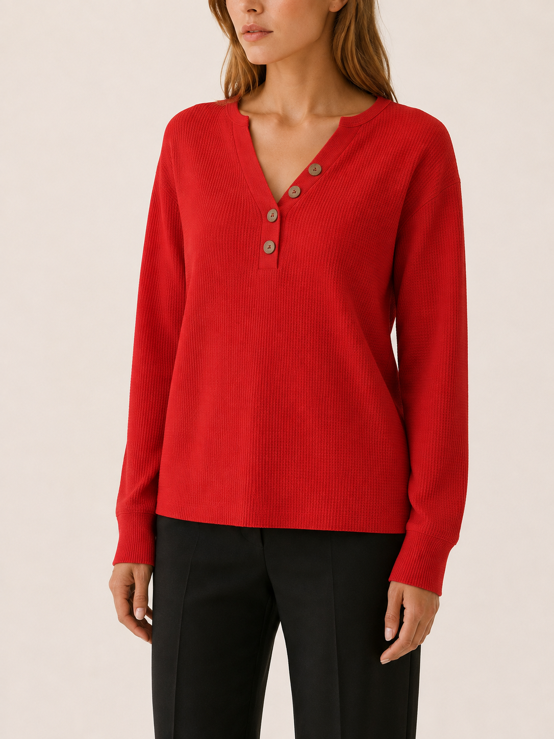 Yvaressa | Women's Textured Button Neck Jumper