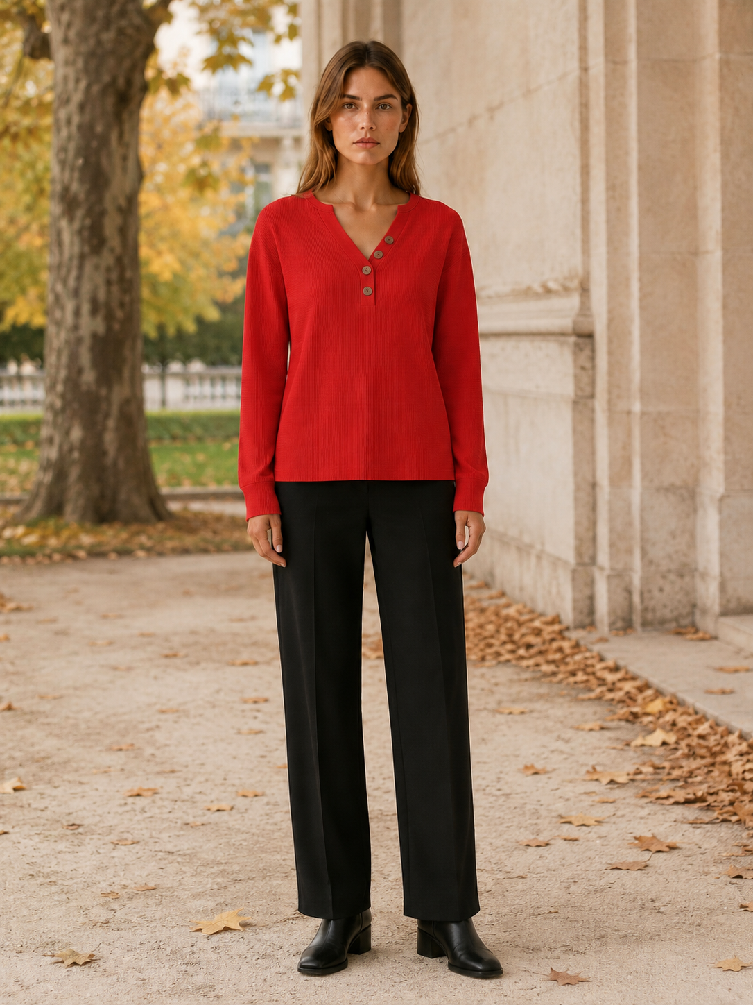 Yvaressa | Women's Textured Button Neck Jumper