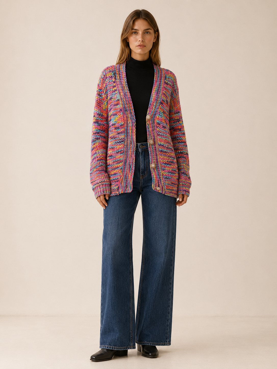 Zadie | Multicolour Cardigan with V-Neck and Button Front