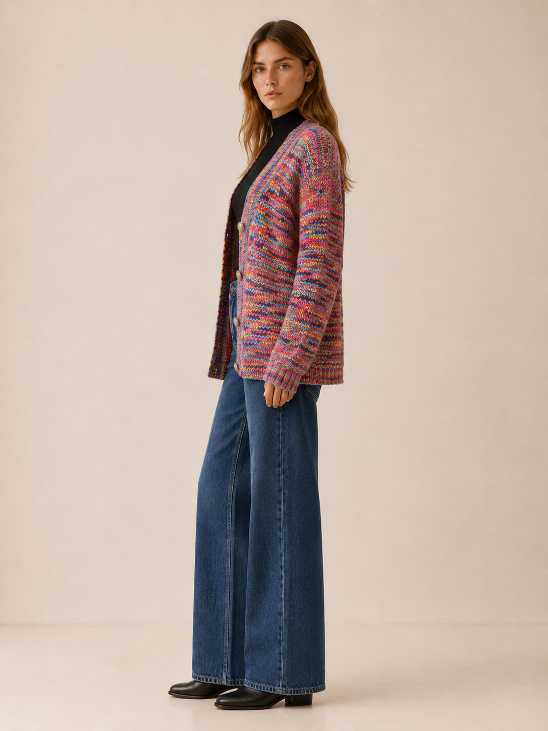 Zadie | Multicolour Cardigan with V-Neck and Button Front
