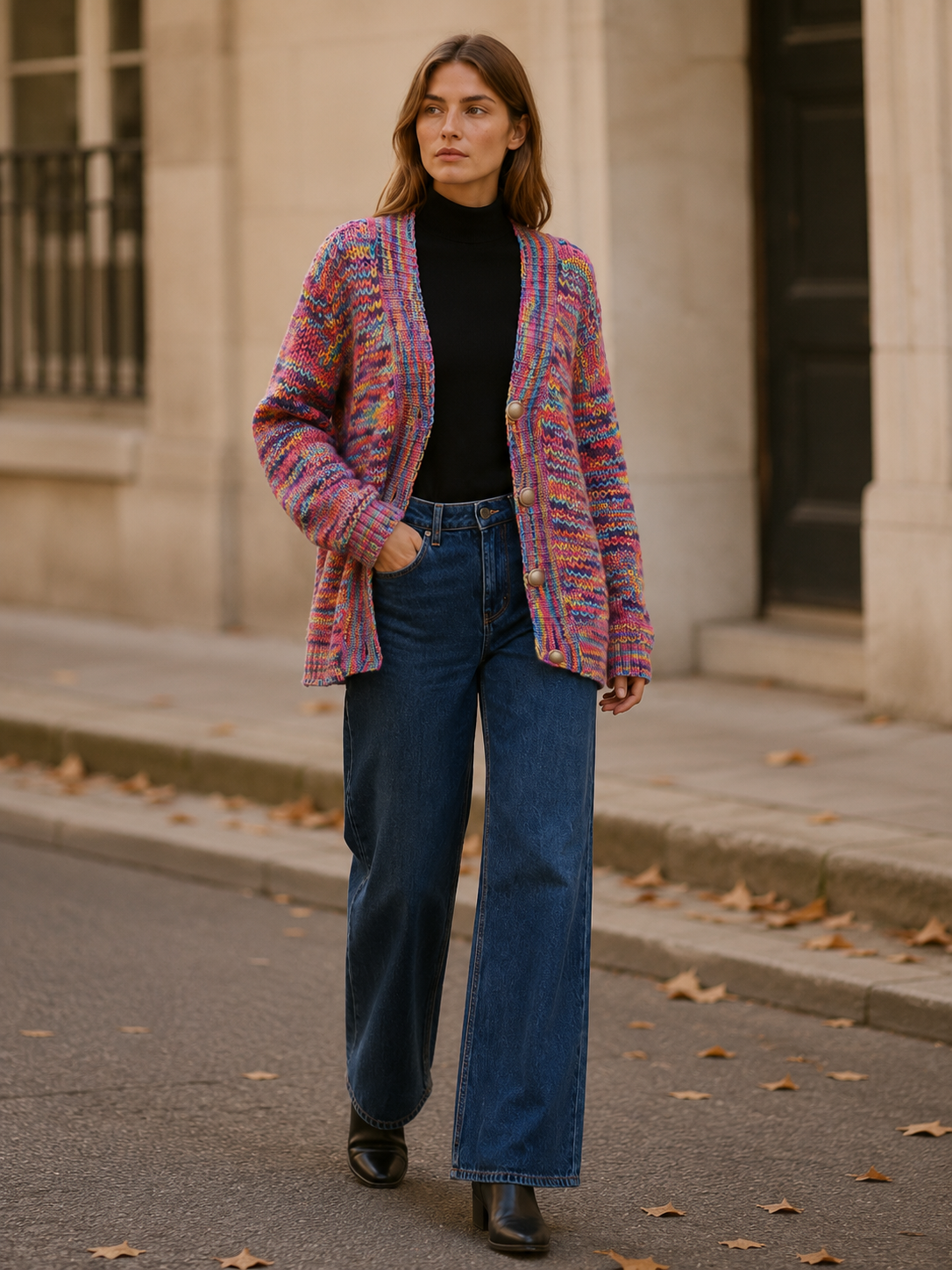 Zadie | Multicolour Cardigan with V-Neck and Button Front