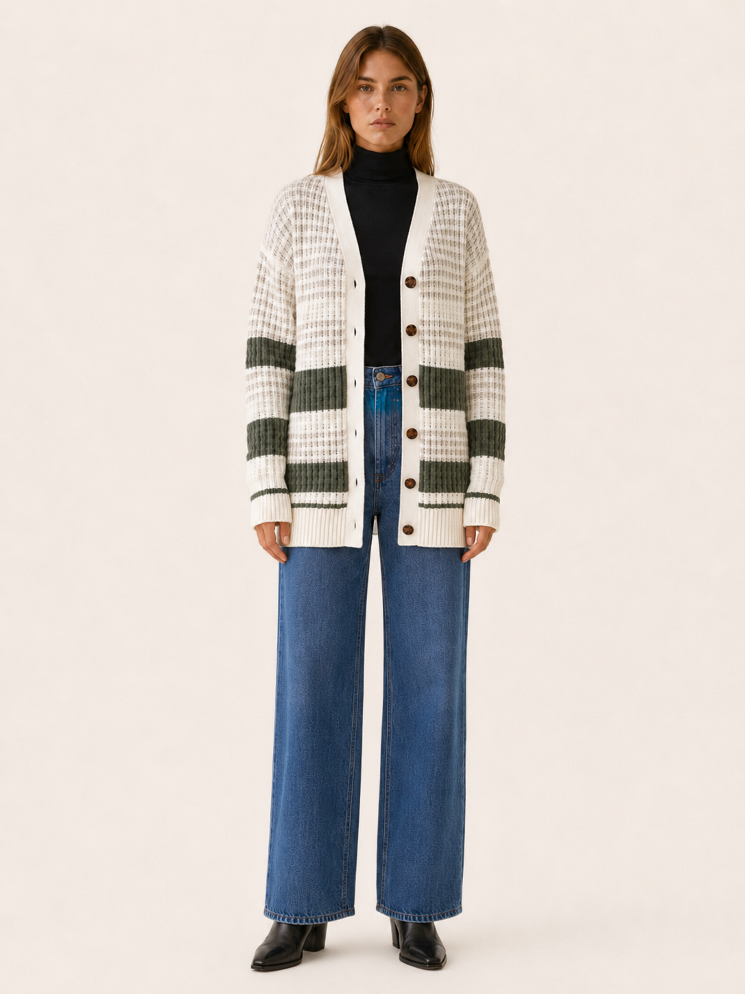 Zanora | Striped Cardigan with Button Down Front