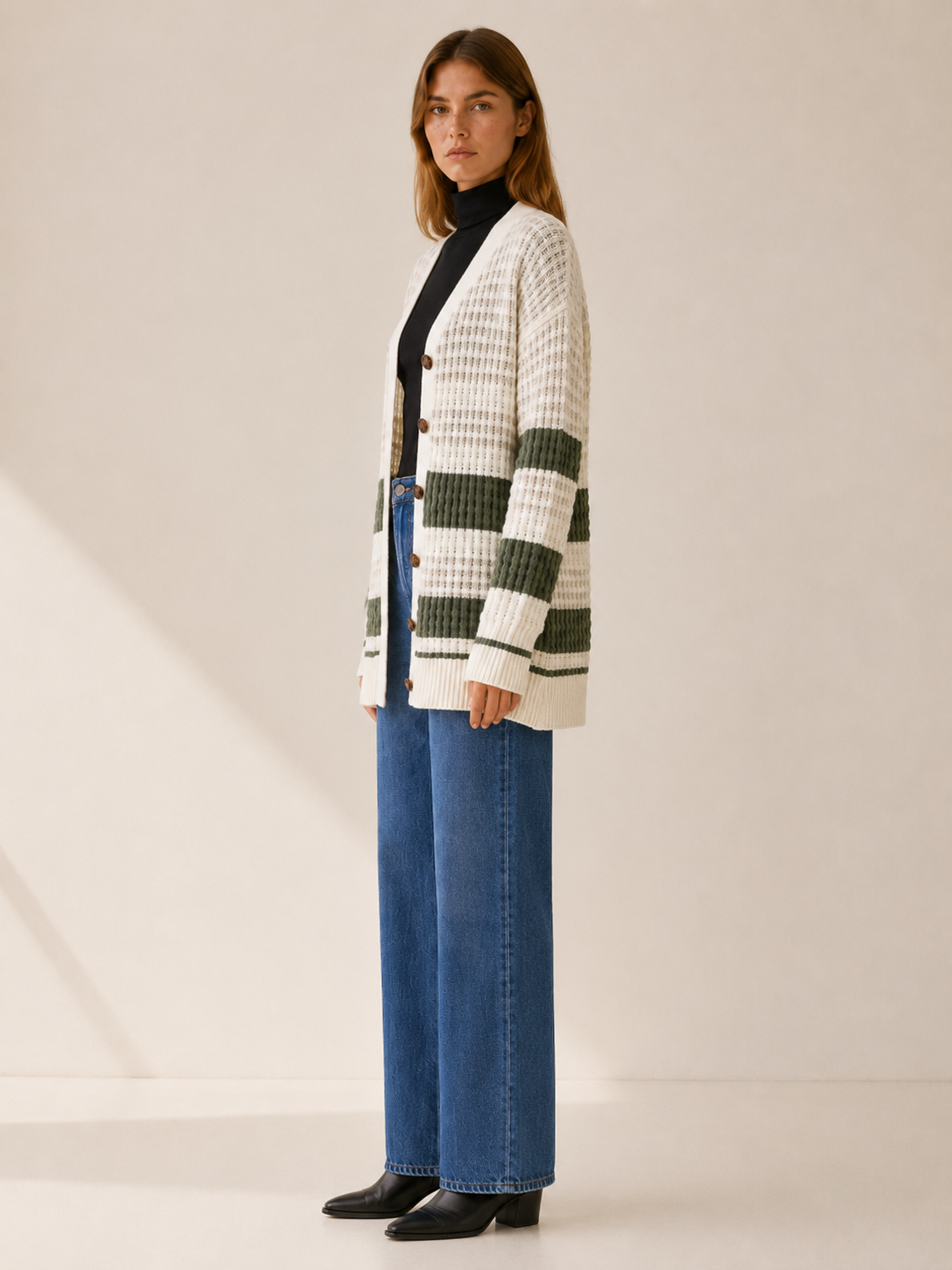 Zanora | Striped Cardigan with Button Down Front