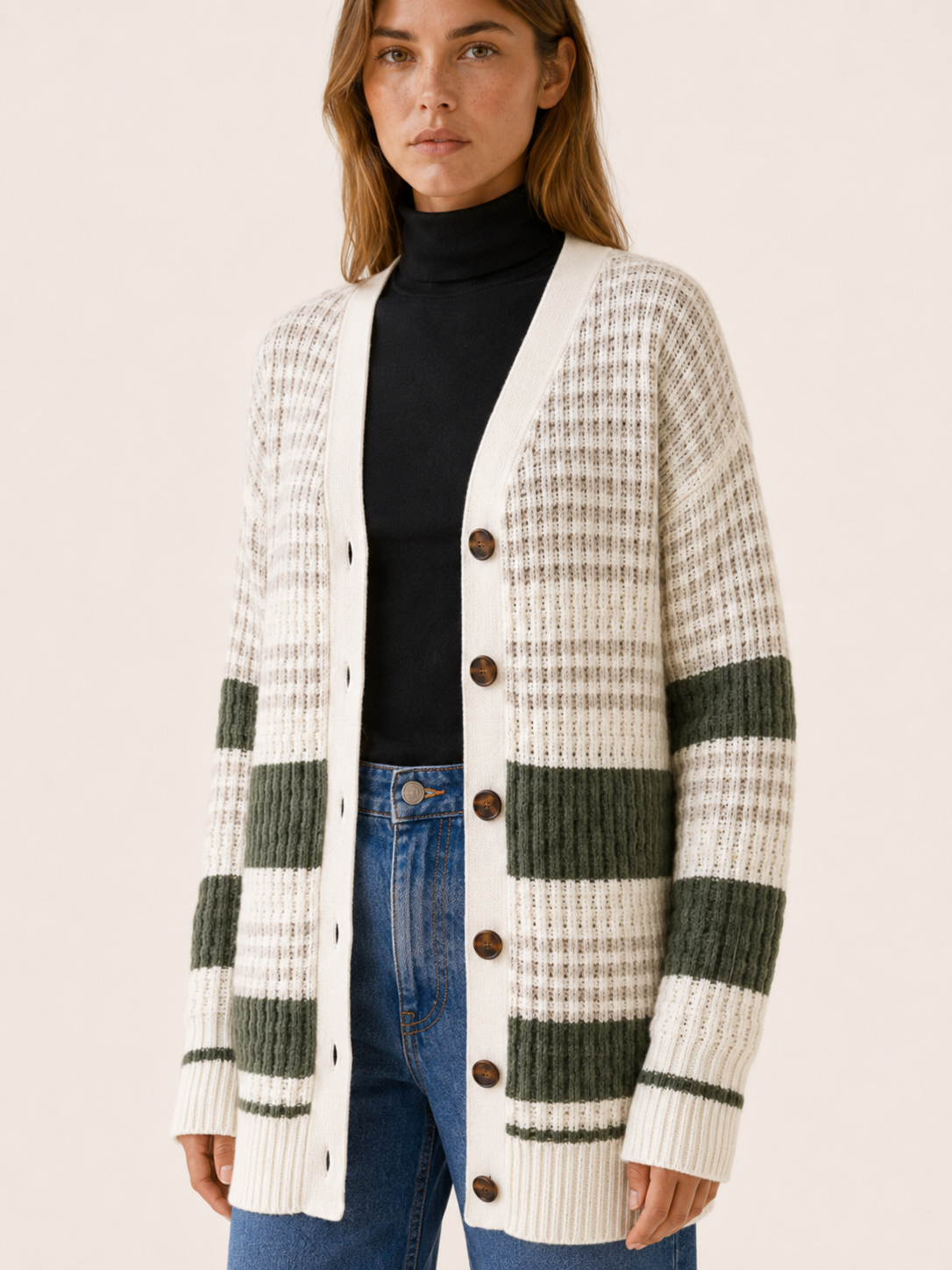 Zanora | Striped Cardigan with Button Down Front