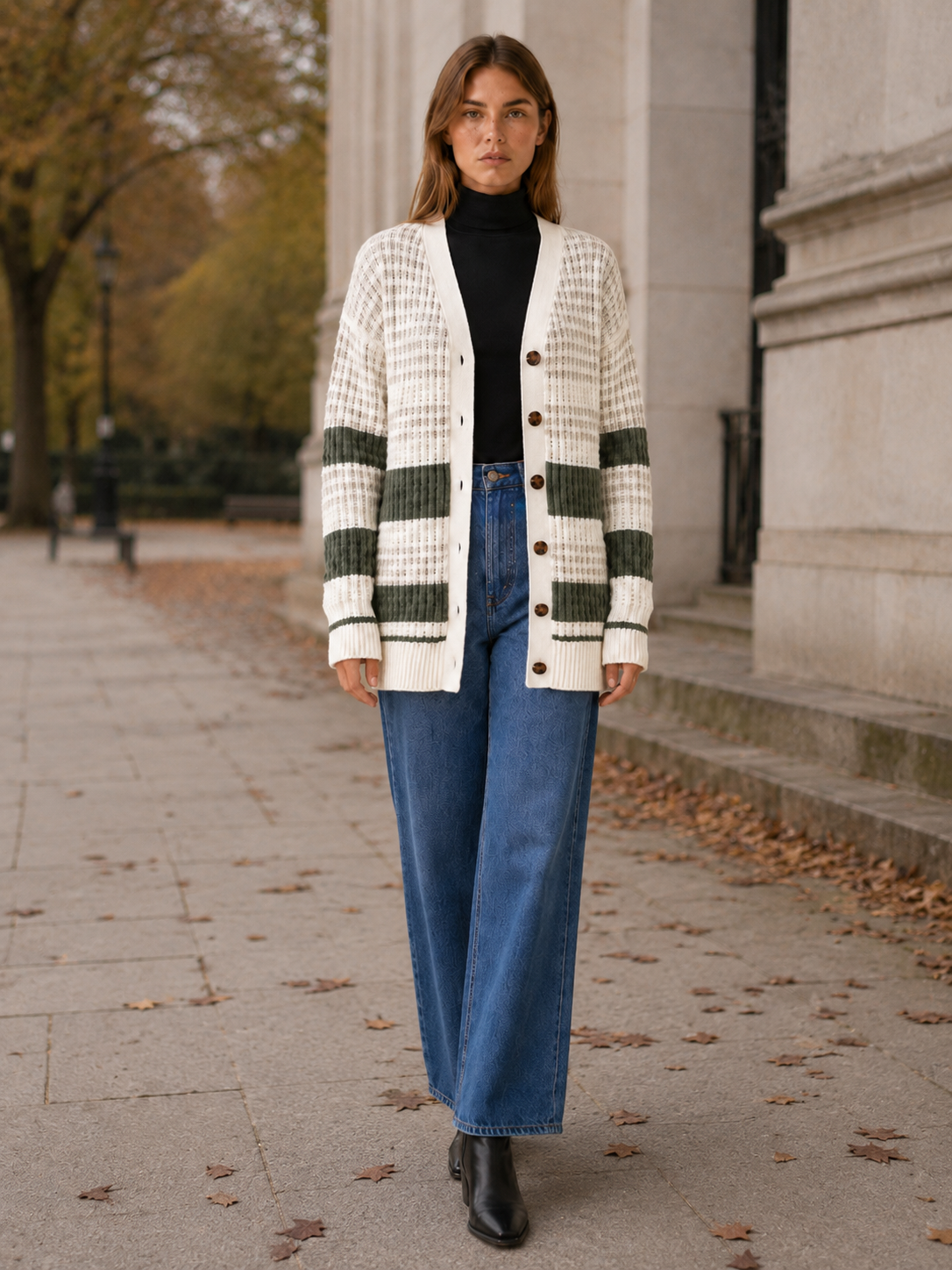 Zanora | Striped Cardigan with Button Down Front