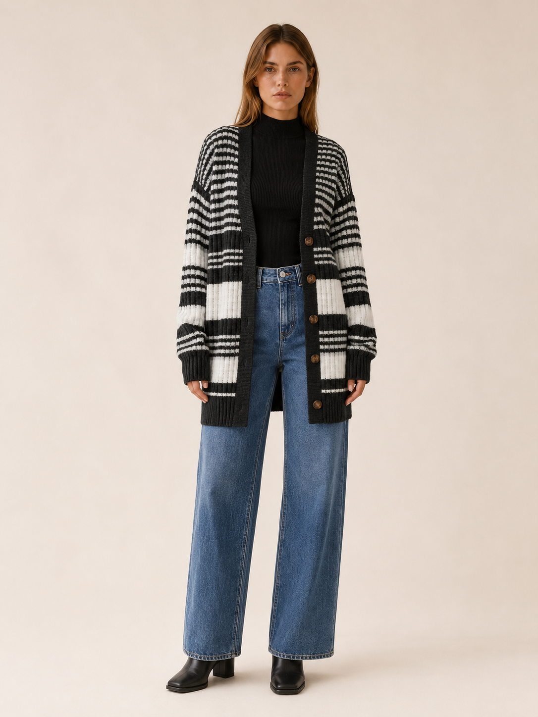 Zanora | Striped Cardigan with Button Down Front