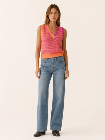 Zarelia | Sleeveless Jumper with V-Neck and Contrast Trim