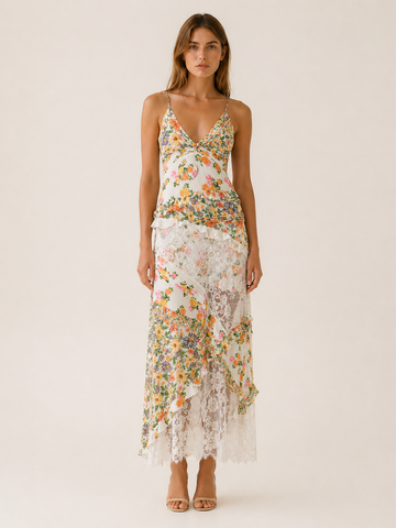 Zaria | Floral Lace Maxi Dress with Open Back