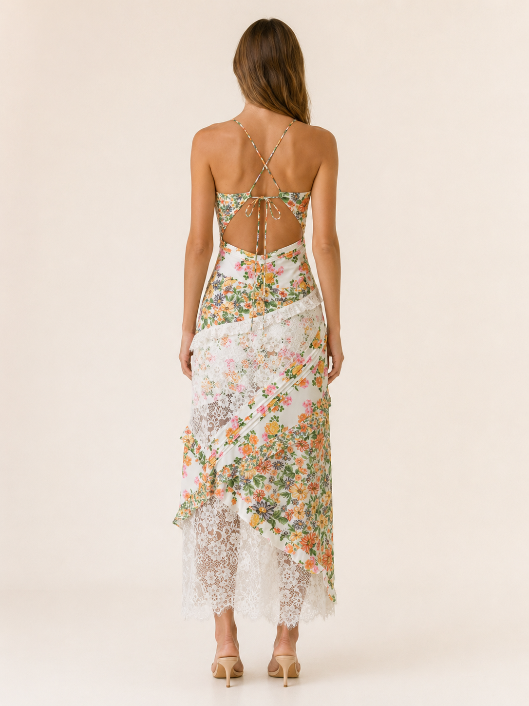 Zaria | Floral Lace Maxi Dress with Open Back