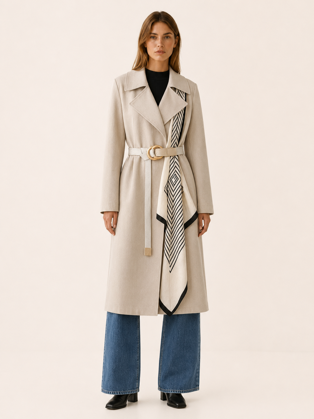 Zelmira | Women's Scarf Detail Belted Trench Coat