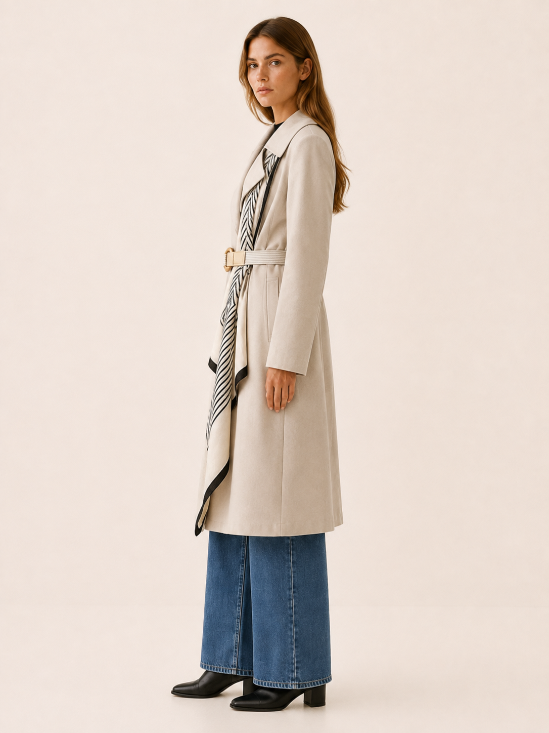 Zelmira | Women's Scarf Detail Belted Trench Coat