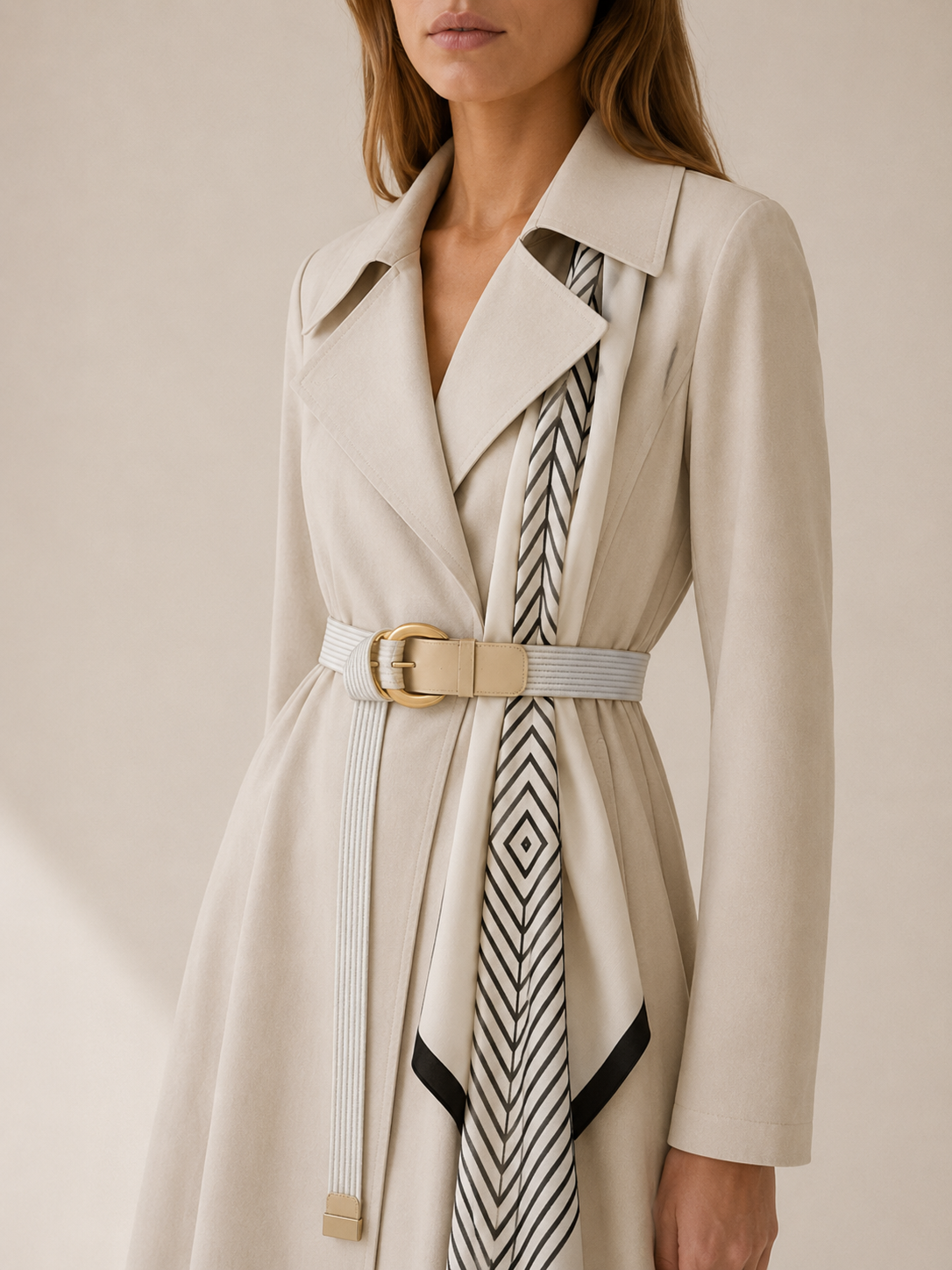 Zelmira | Women's Scarf Detail Belted Trench Coat