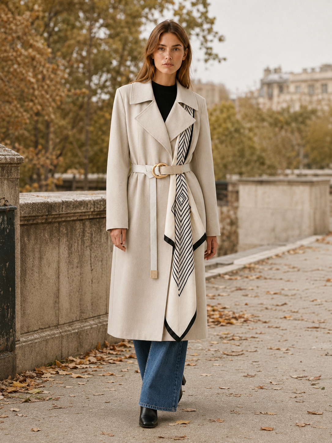 Zelmira | Women's Scarf Detail Belted Trench Coat