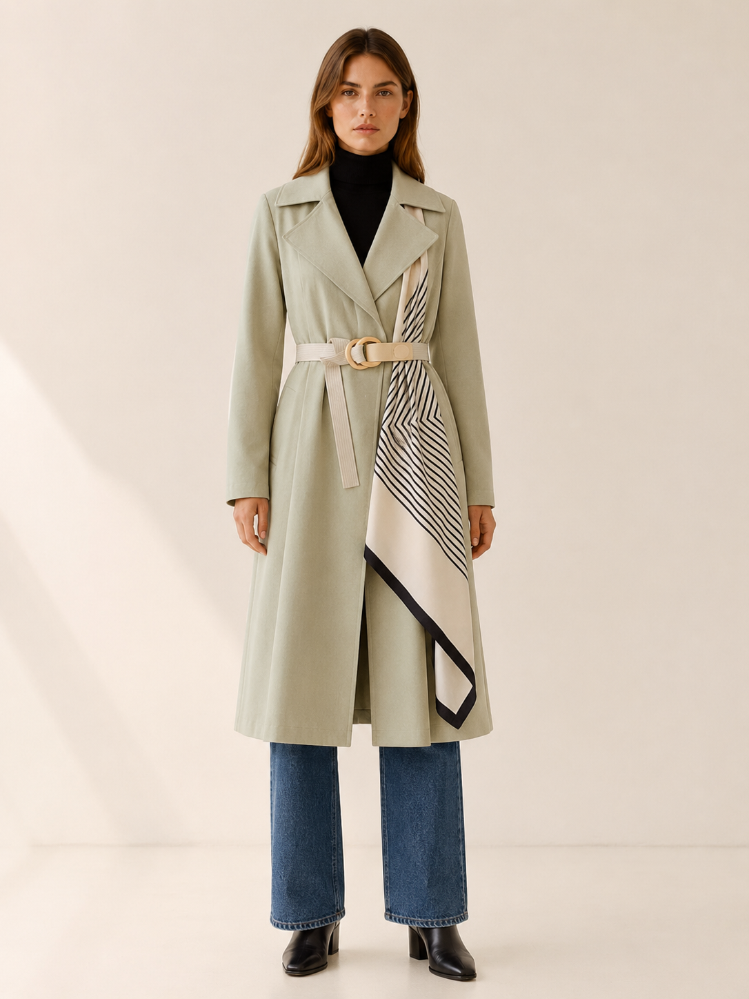 Zelmira | Women's Scarf Detail Belted Trench Coat