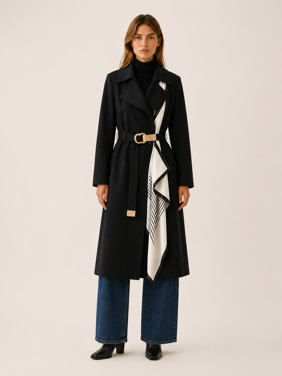 Zelmira | Women's Scarf Detail Belted Trench Coat