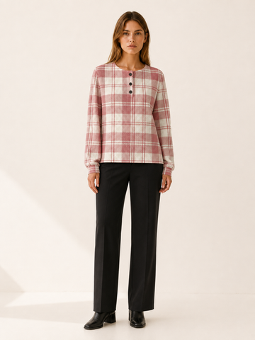Zelphira | Women's Check Knitted Button Neck Jumper