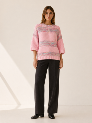 Zemalise | Crew Neck Sweater with Striped Detail and Relaxed Fit