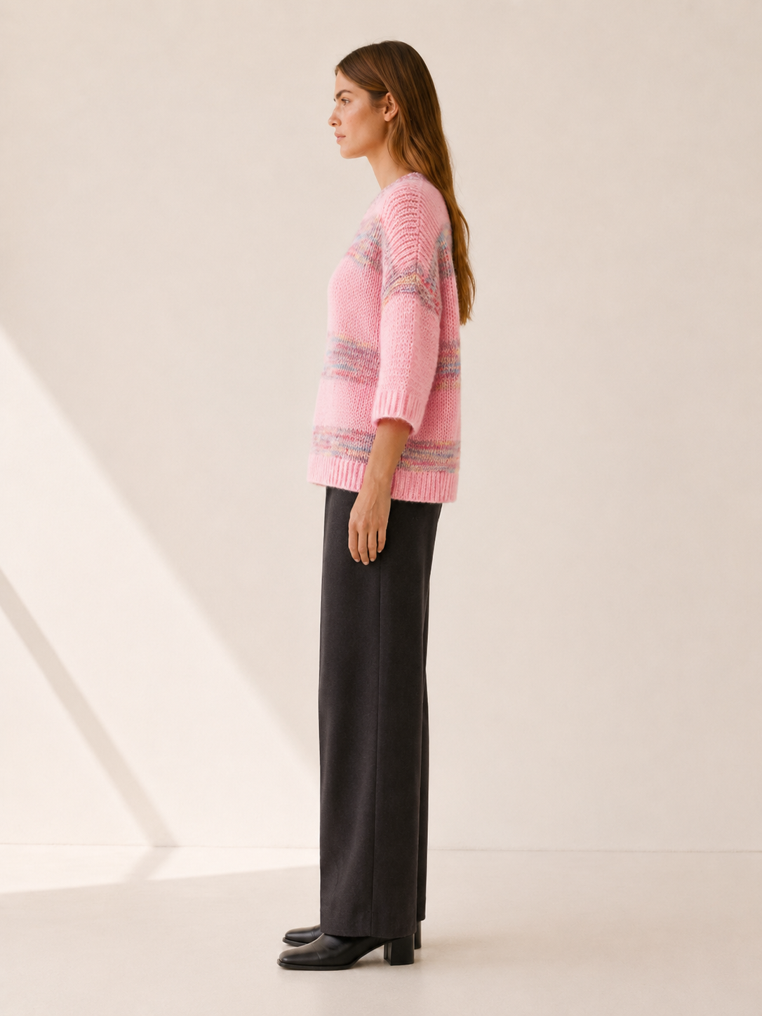 Zemalise | Crew Neck Sweater with Striped Detail and Relaxed Fit