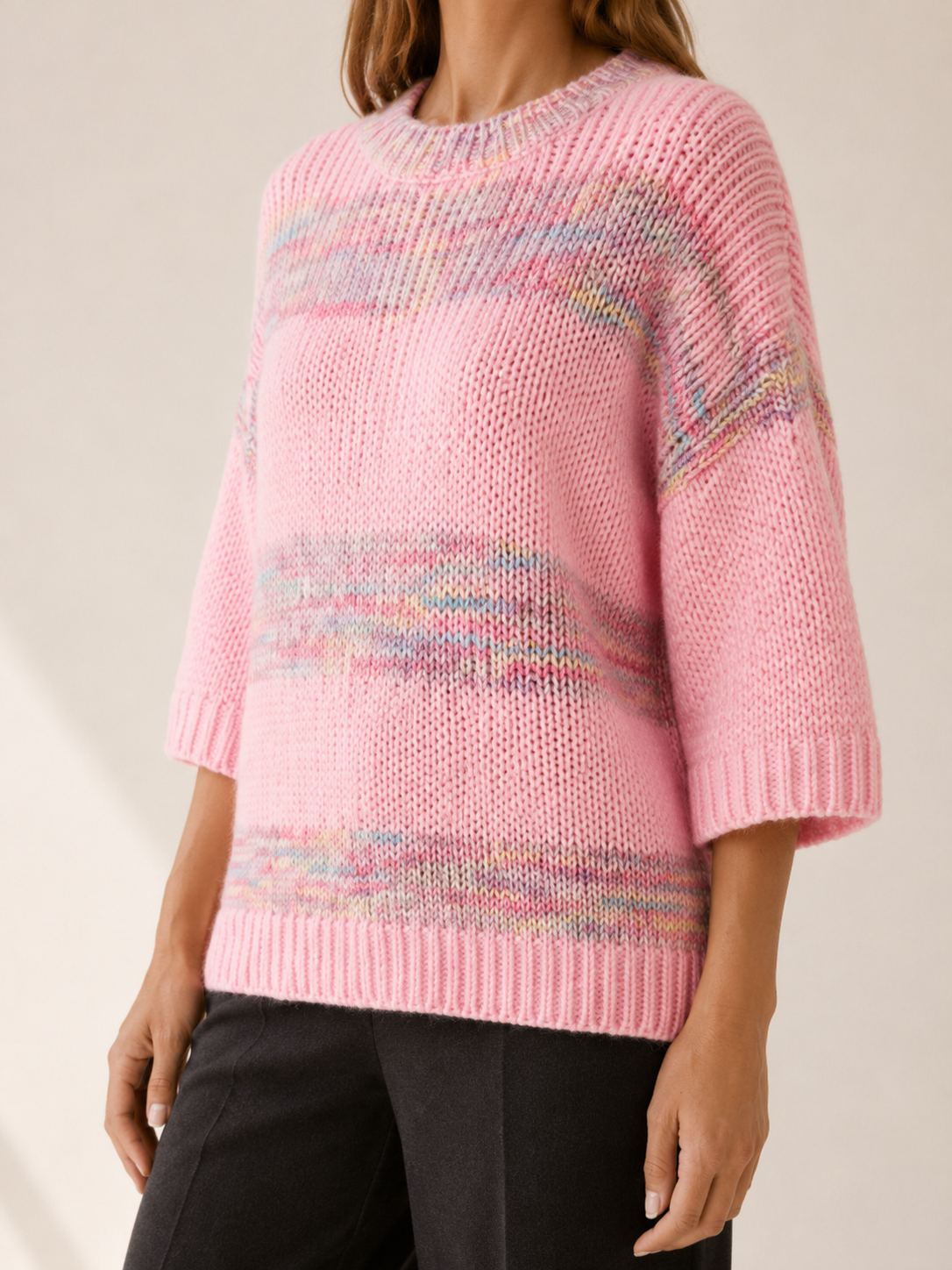 Zemalise | Crew Neck Sweater with Striped Detail and Relaxed Fit