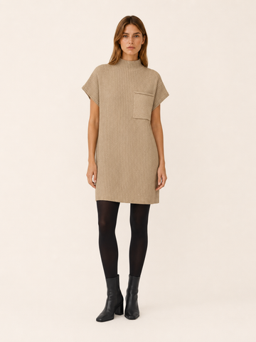 Zephyrelle | Sweater Dress with Short Sleeves and High Neck