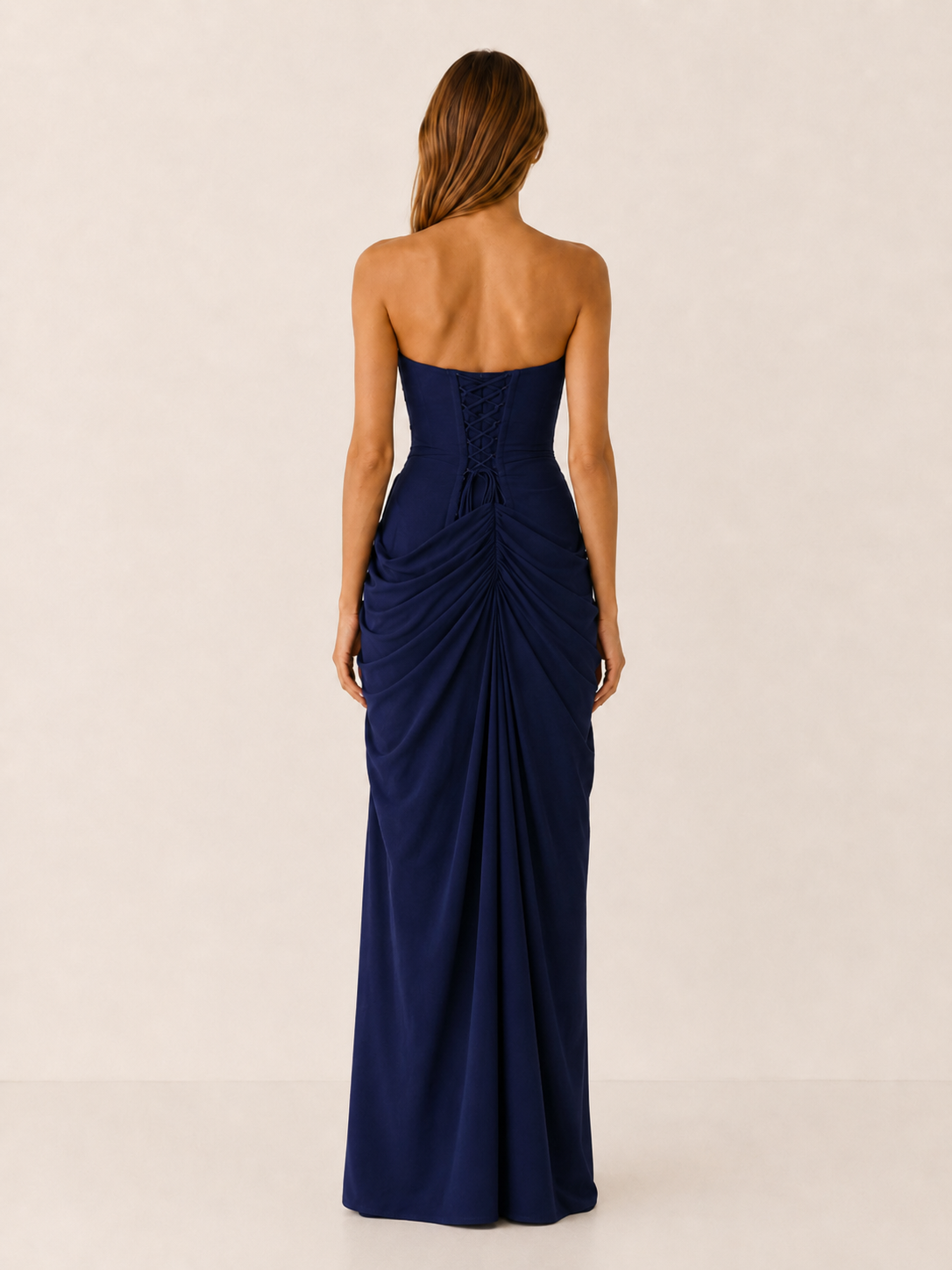 Zevina | Strapless Maxi Dress with Ruched Detail and Side Slit