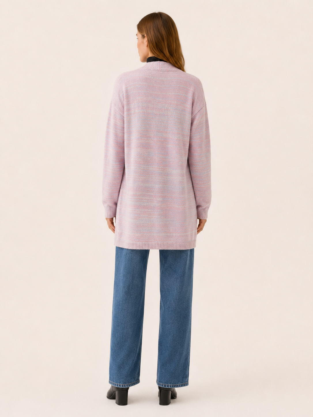 Zevira | Long Cardigan with Open Front and Striped Design