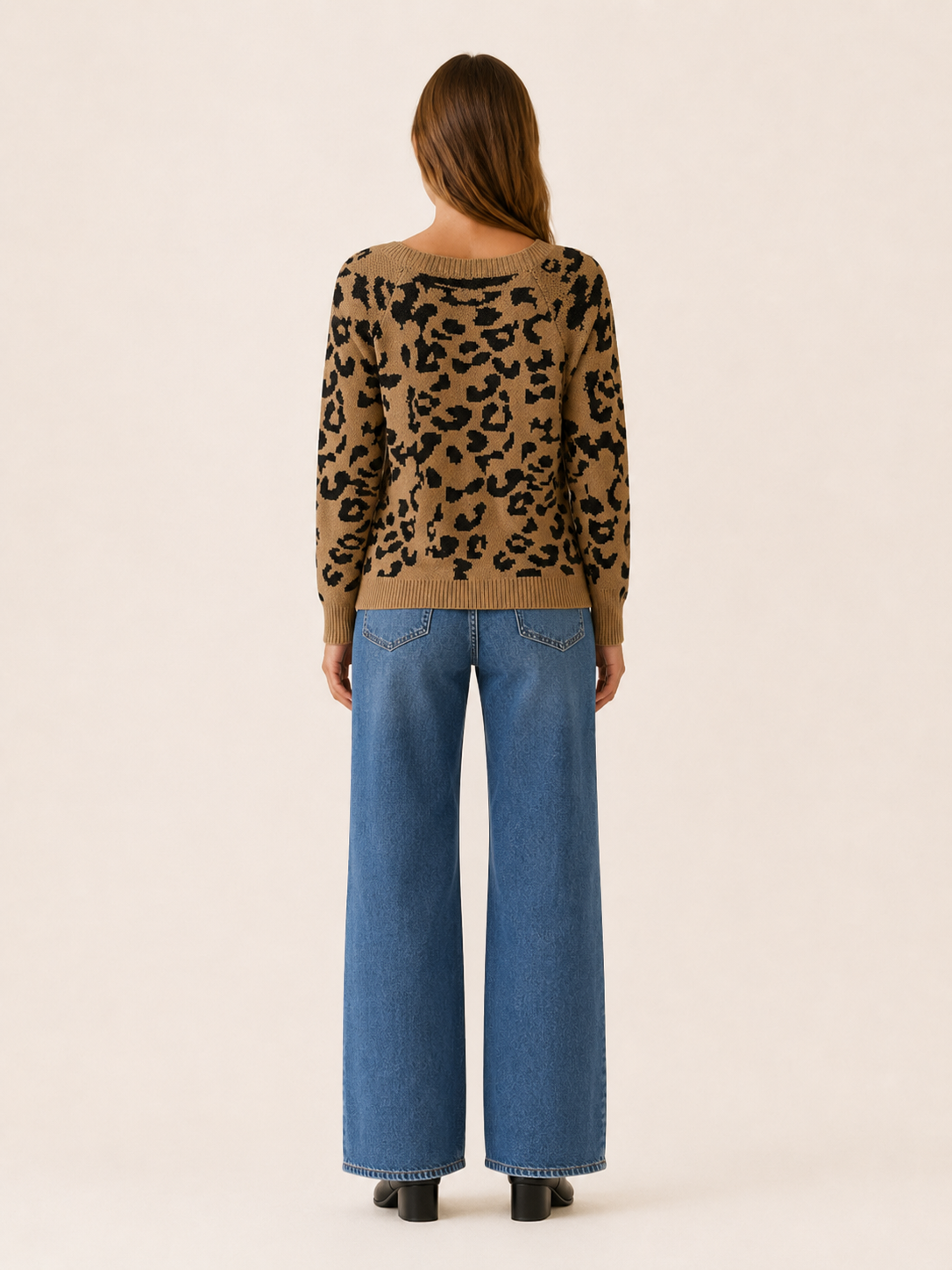 Zevrienne | Square Neck Sweater with Leopard Print and Button Detail