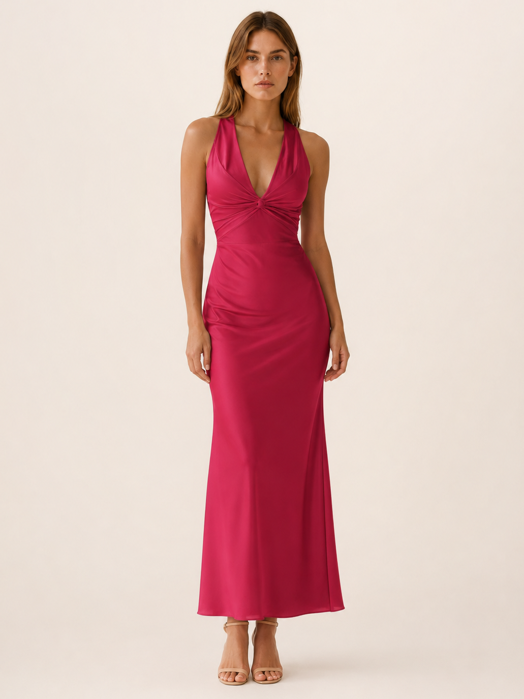 Zora | Halter Maxi Dress with V Neck and Tie Back