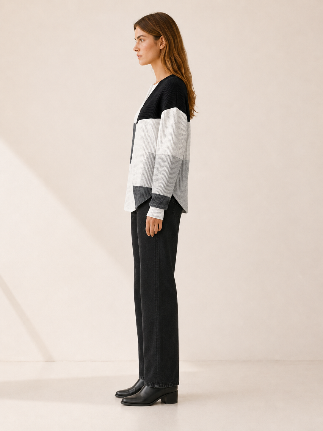 Zoravelle | Women's Panelled Button Neck Jumper