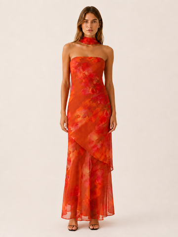 Zorina | Floral Maxi Dress with Strapless Neckline
