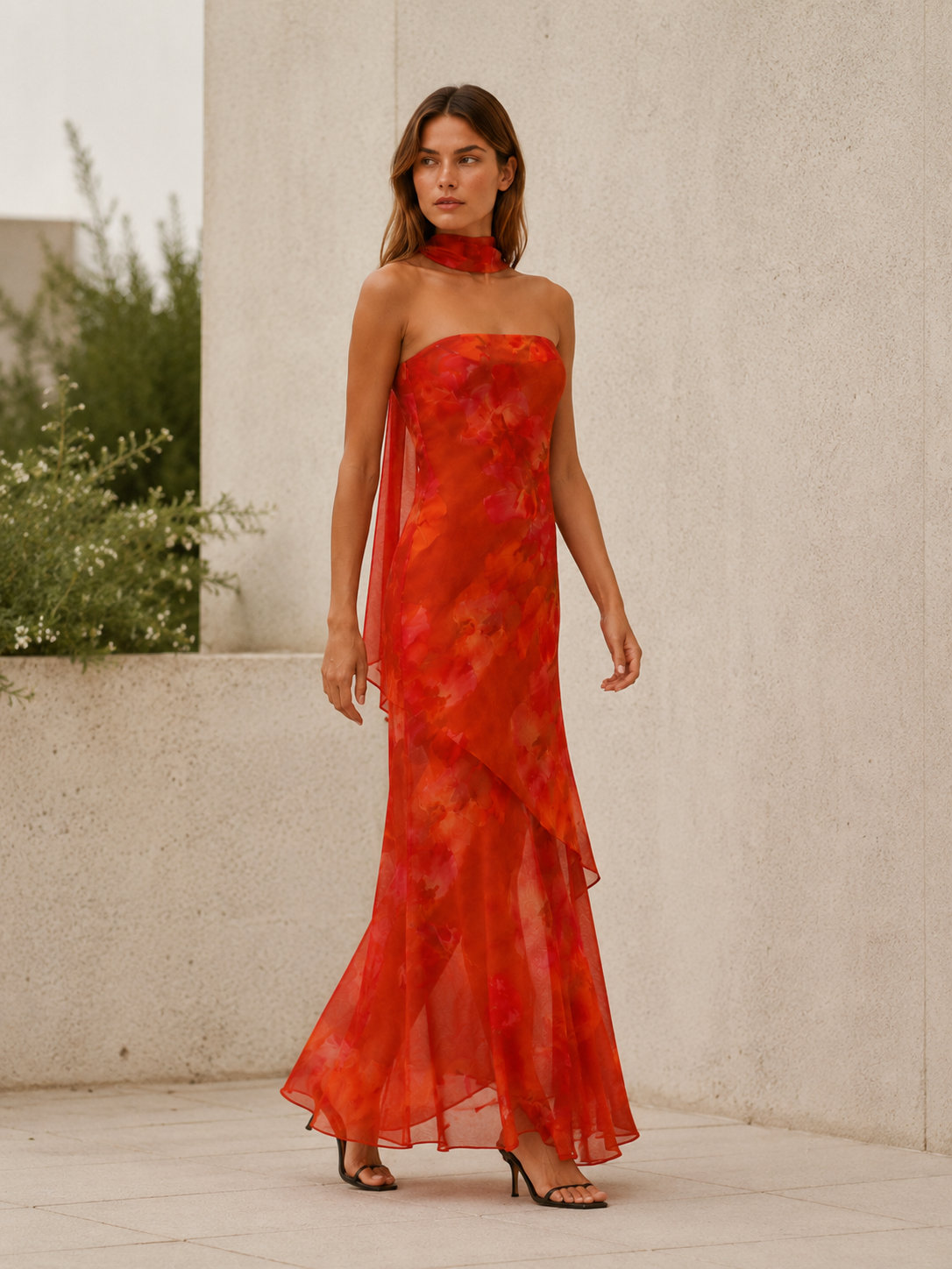Zorina | Floral Maxi Dress with Strapless Neckline